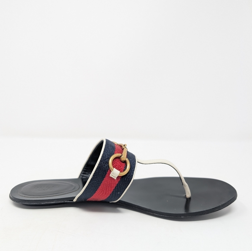 Gucci Horse Bit Thong Sandals Flip Flops White Leather Size 40 - Picture 6 of 11